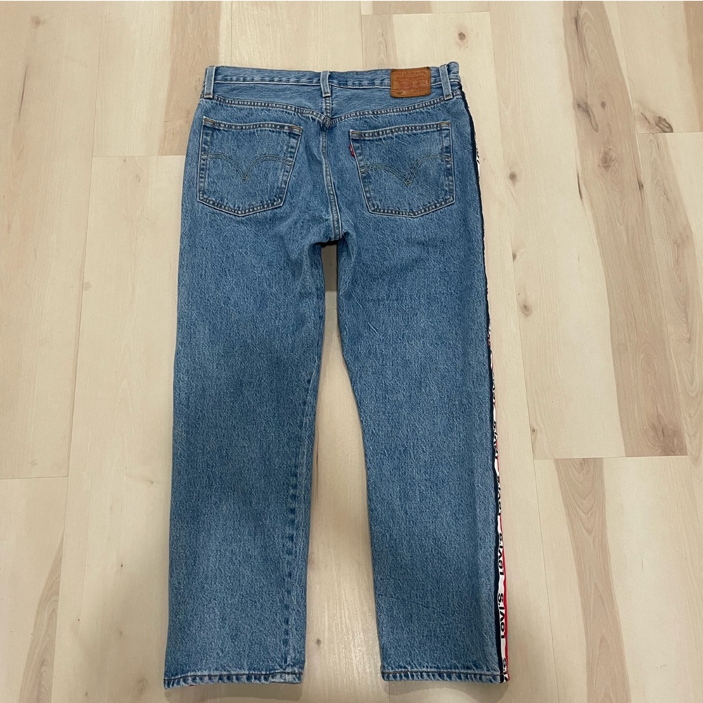 Women's Levi's Premium 501 Logo-Stripe Crop Straight Spectator Sport Side Tape - Picture 12 of 16